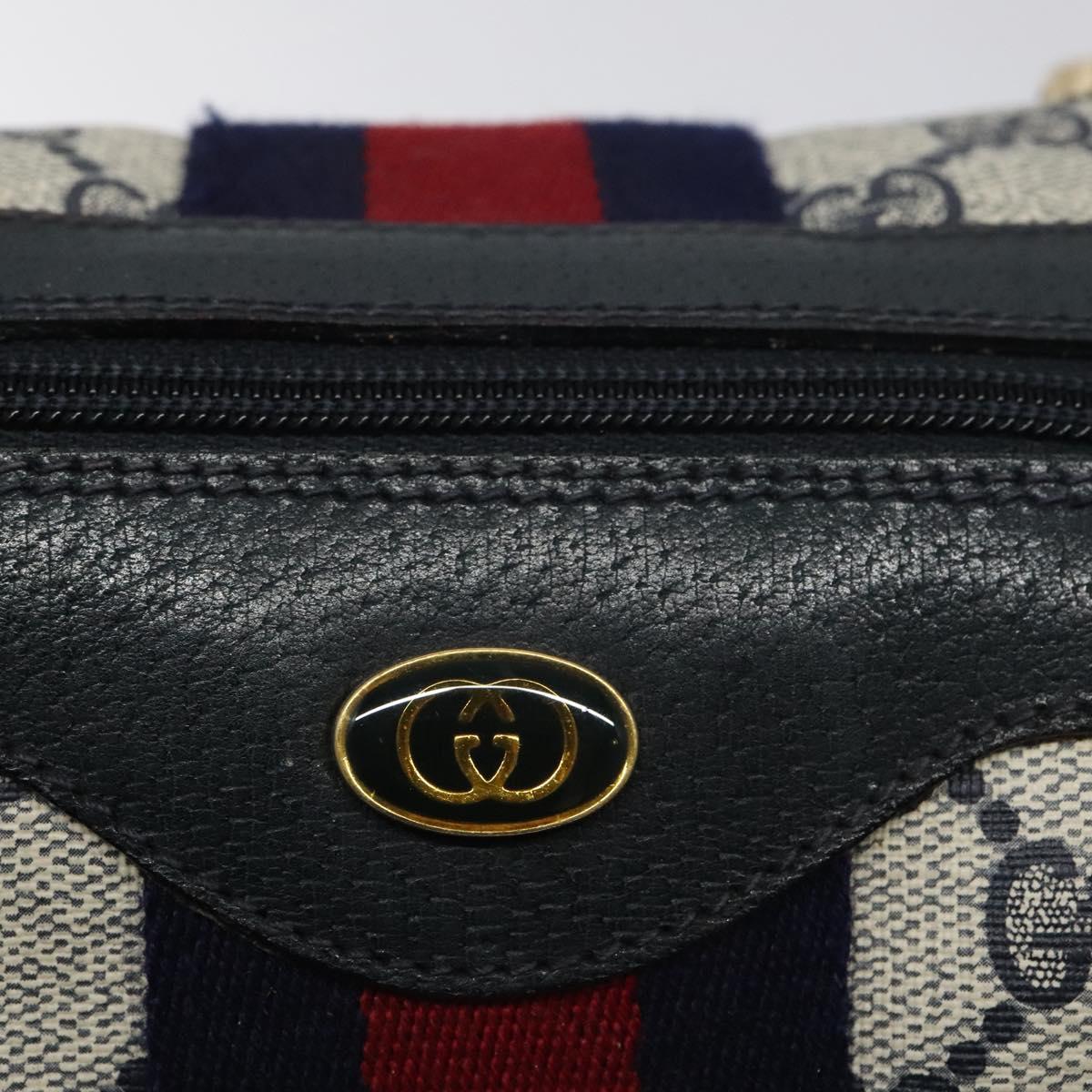 GUCCI GG Supreme Sherry Line Hand Bag PVC Leather Navy Red 67 02 3839 Auth MY414