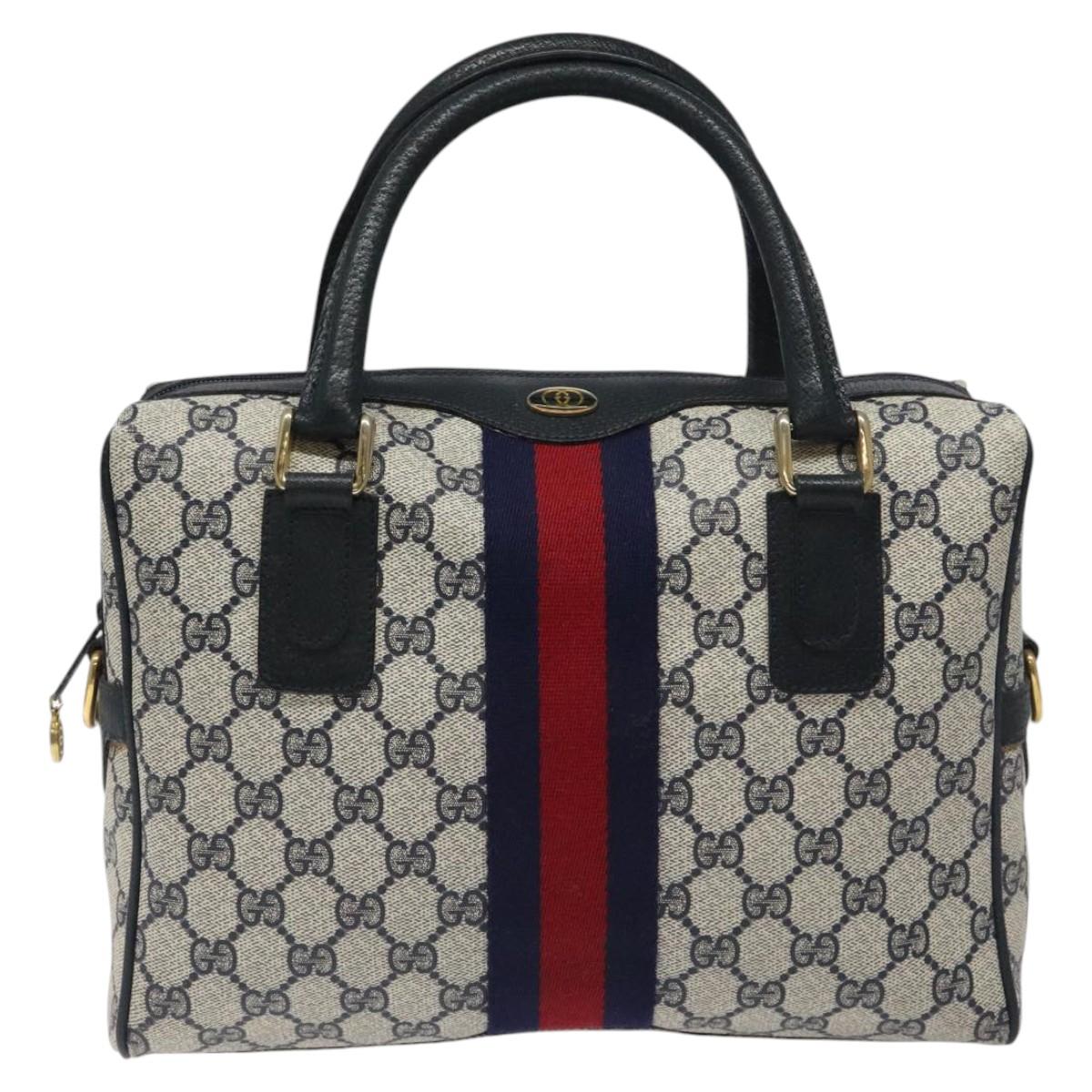 GUCCI GG Supreme Sherry Line Hand Bag PVC Leather Navy Red 67 02 3839 Auth MY414