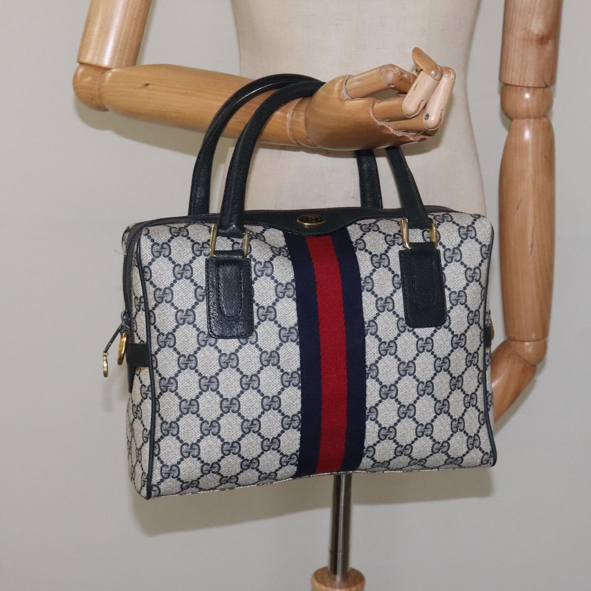 GUCCI GG Supreme Sherry Line Hand Bag PVC Leather Navy Red 67 02 3839 Auth MY414