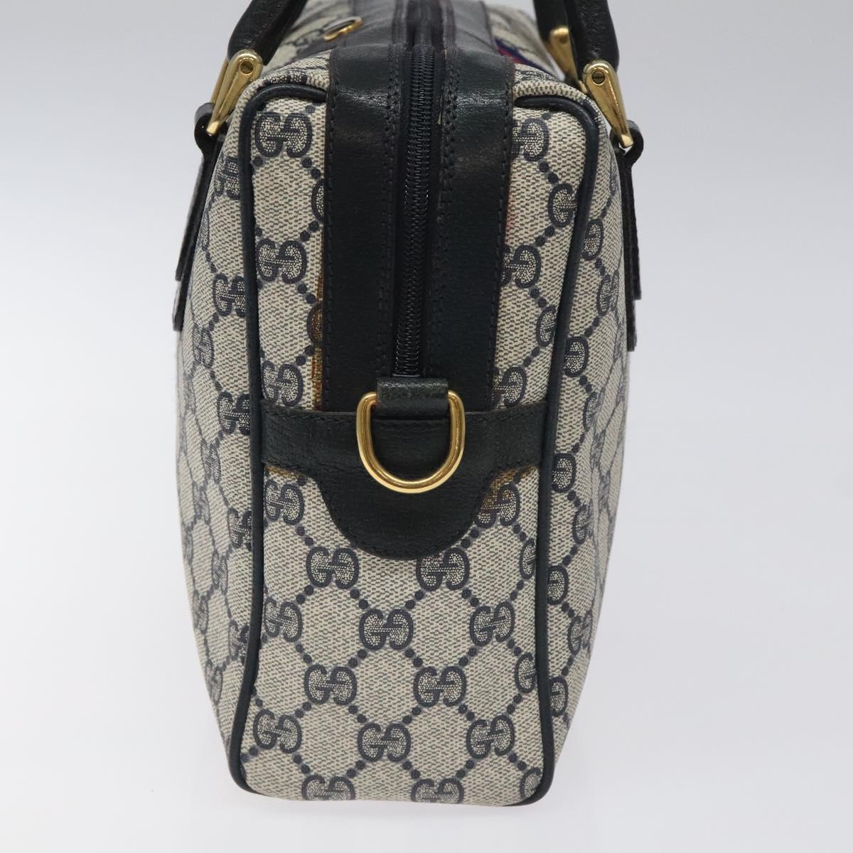 GUCCI GG Supreme Sherry Line Hand Bag PVC Leather Navy Red 67 02 3839 Auth MY414