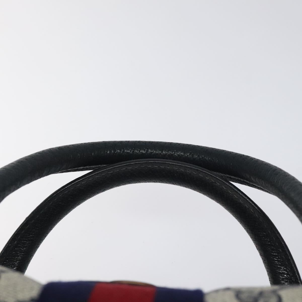GUCCI GG Supreme Sherry Line Hand Bag PVC Leather Navy Red 67 02 3839 Auth MY414