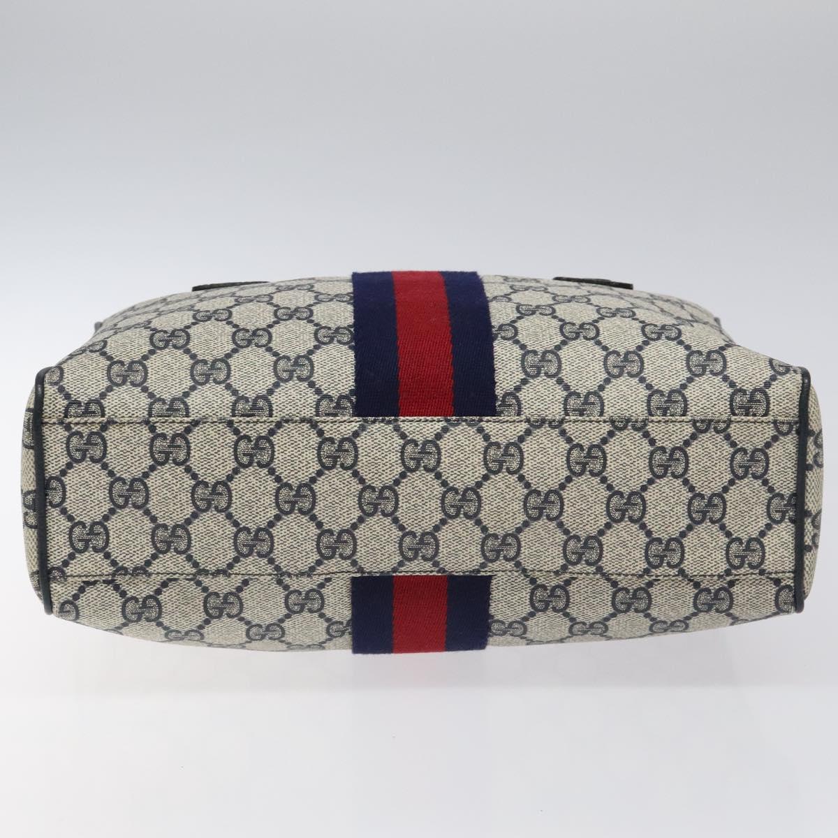 GUCCI GG Supreme Sherry Line Hand Bag PVC Leather Navy Red 67 02 3839 Auth MY414