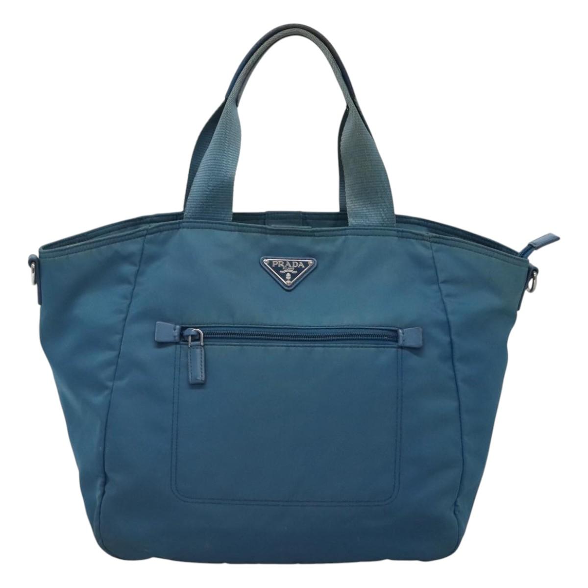 PRADA Hand Bag Nylon Blue Auth MY446