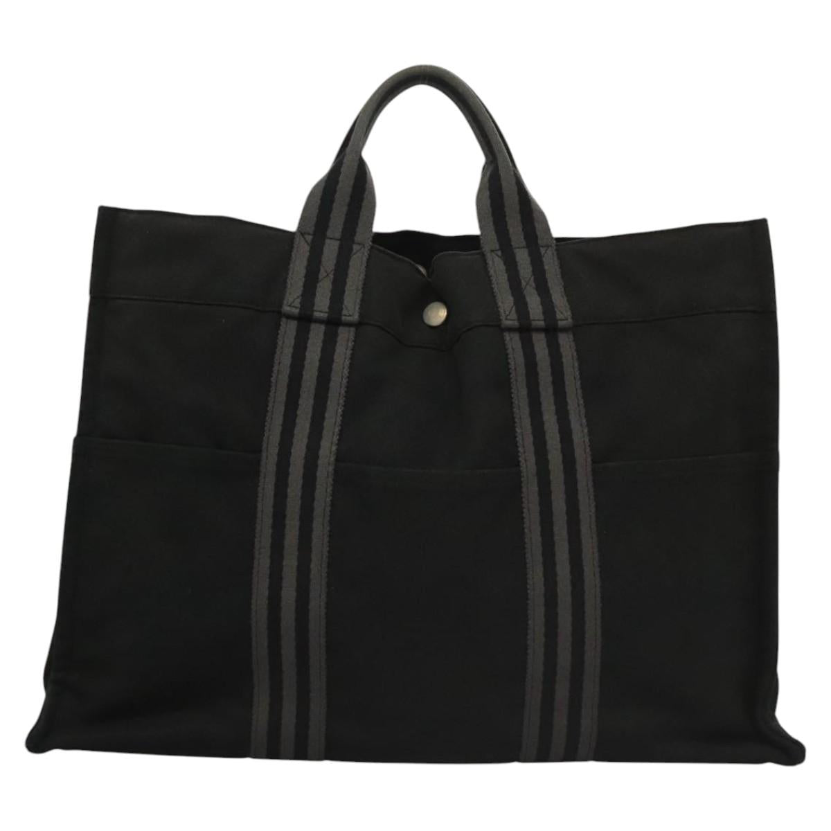 HERMES Fourre Tout MM Hand Bag Canvas Black Auth MY447