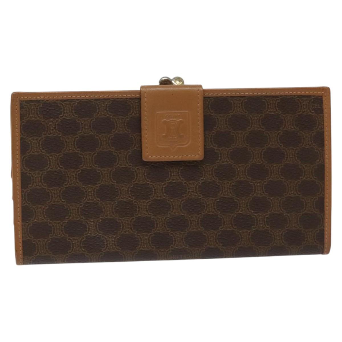 CELINE Macadam Canvas Long Wallet PVC Leather Brown Auth MY475