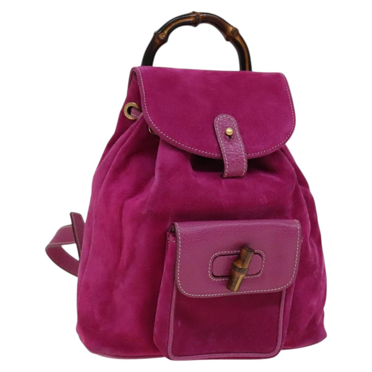 GUCCI Bamboo Backpack Suede Pink Gold 003 1705 0030 Auth nb002