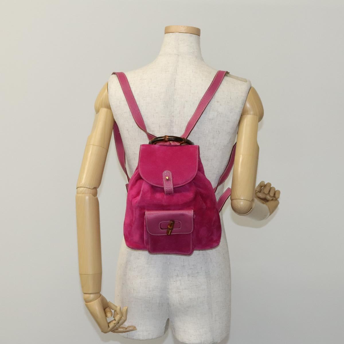 GUCCI Bamboo Backpack Suede Pink Gold 003 1705 0030 Auth nb002
