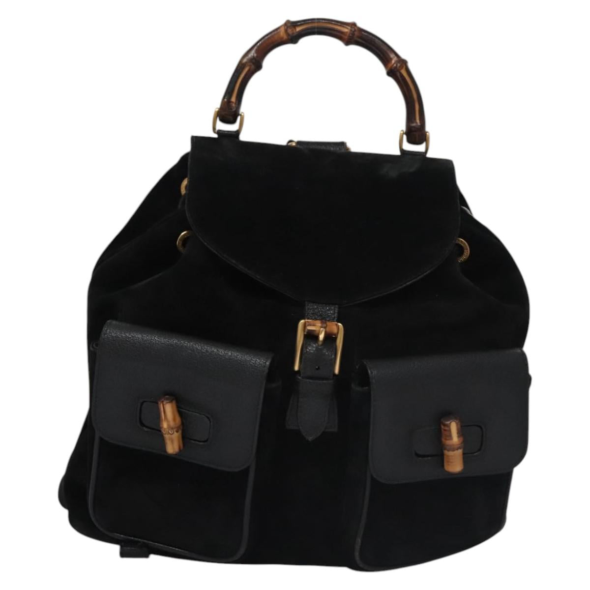 GUCCI Bamboo Backpack Suede Leather Black Gold 003 58 0016 Auth nb007