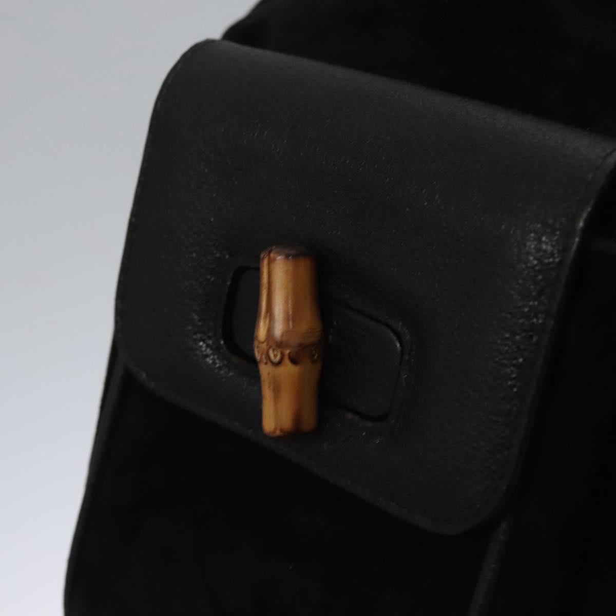 GUCCI Bamboo Backpack Suede Leather Black Gold 003 58 0016 Auth nb007
