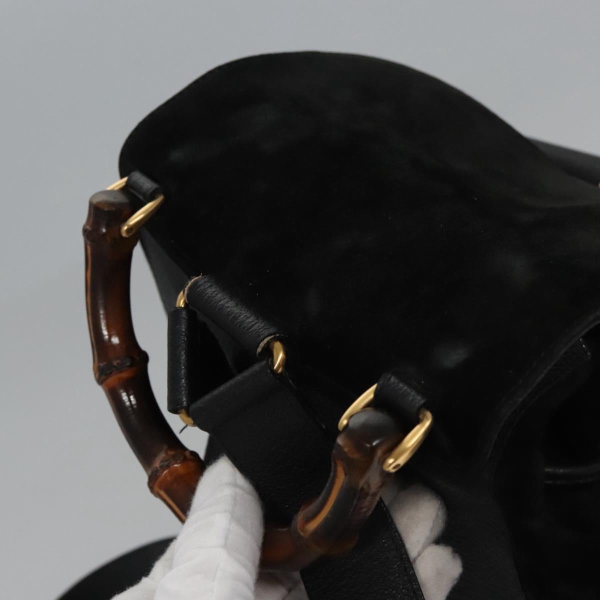 GUCCI Bamboo Backpack Suede Leather Black Gold 003 58 0016 Auth nb007