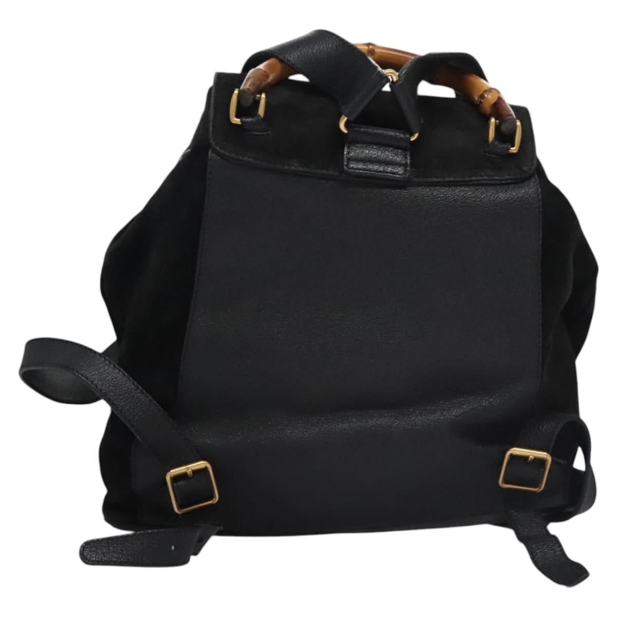 GUCCI Bamboo Backpack Suede Leather Black Gold 003 2058 0016 Auth nb010