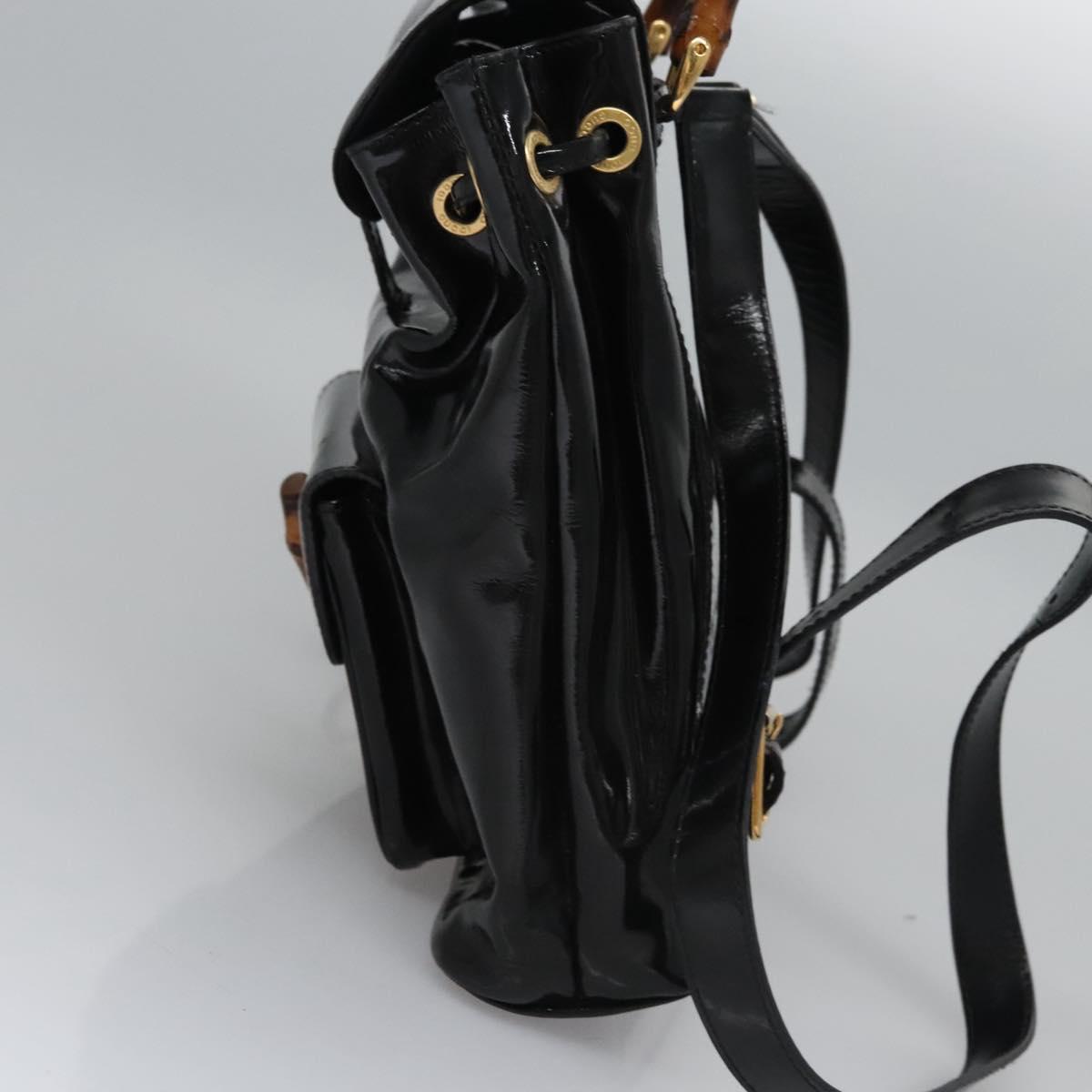 GUCCI Bamboo Backpack Patent leather Black 003 2058 0030 Auth nb014
