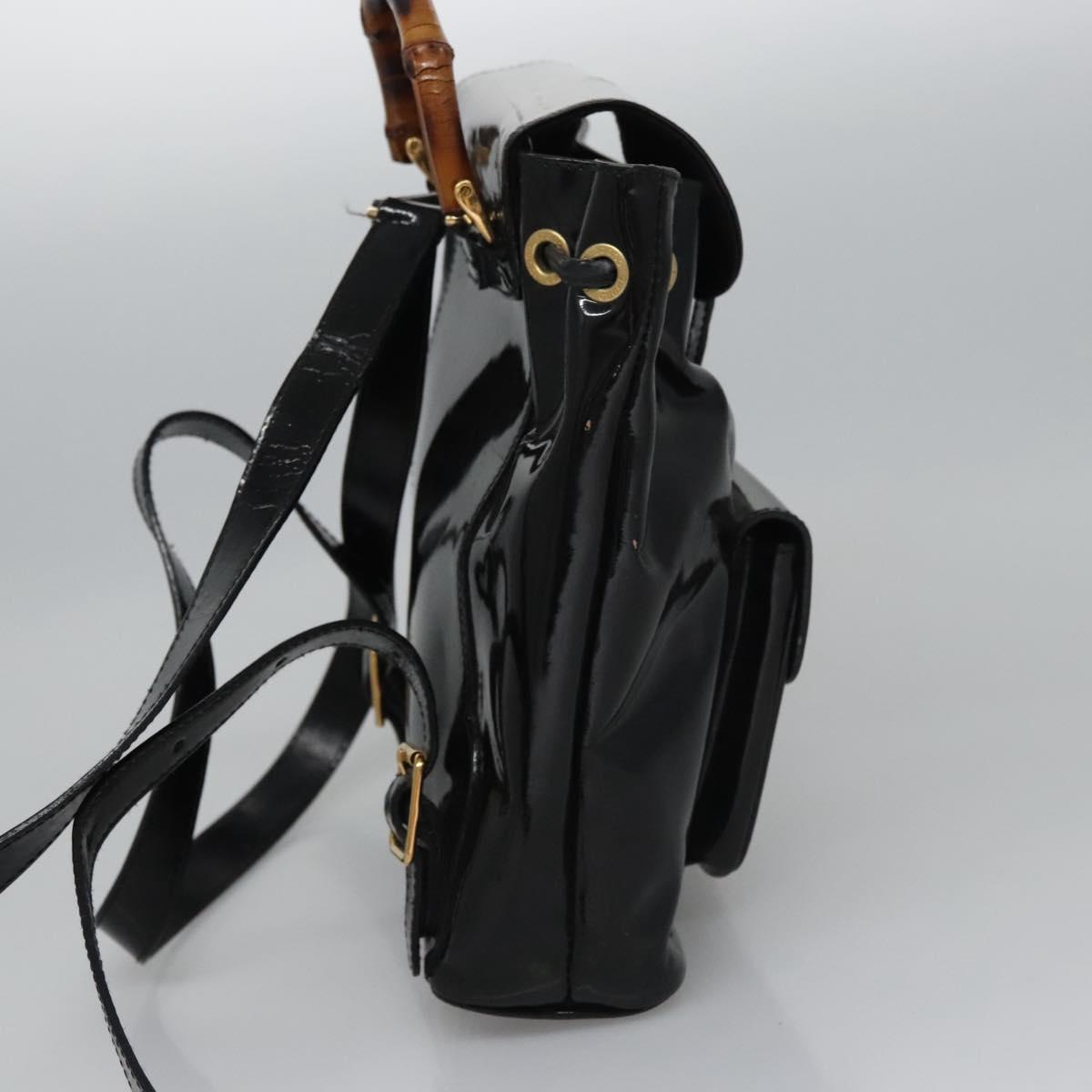 GUCCI Bamboo Backpack Patent leather Black 003 2058 0030 Auth nb014