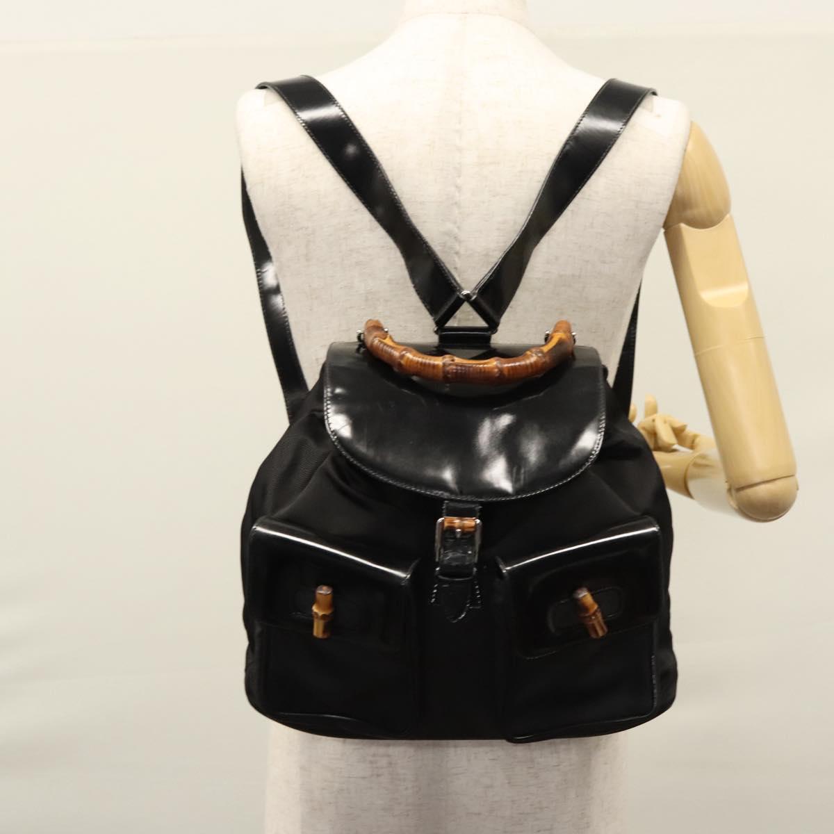 GUCCI Bamboo Backpack Patent leather Black 003 1998 0016 Auth nb024