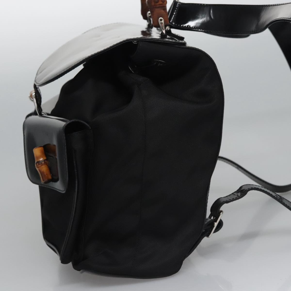 GUCCI Bamboo Backpack Patent leather Black 003 1998 0016 Auth nb024