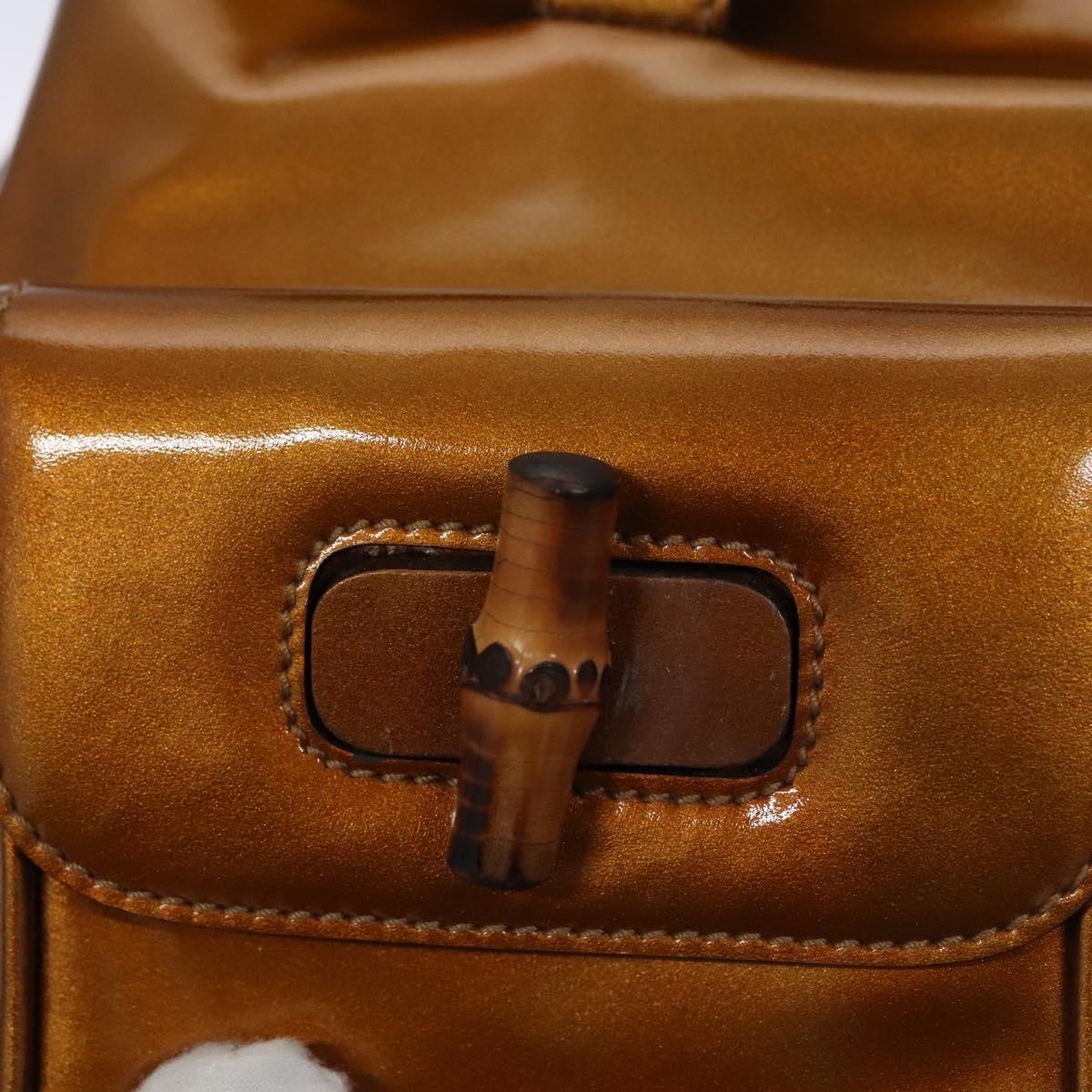 GUCCI Bamboo Backpack Patent leather Bronze Gold 003 1705 0030 Auth nb030