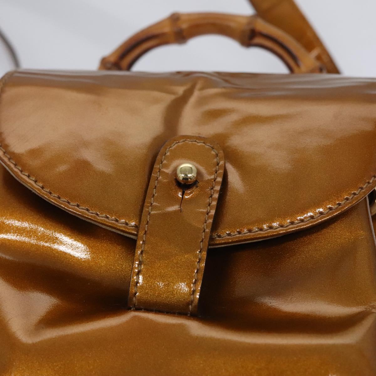 GUCCI Bamboo Backpack Patent leather Bronze Gold 003 1705 0030 Auth nb030