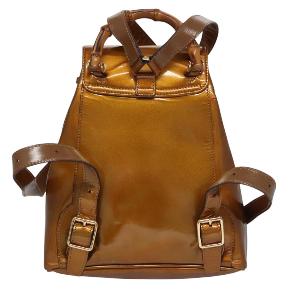 GUCCI Bamboo Backpack Patent leather Bronze Gold 003 1705 0030 Auth nb030