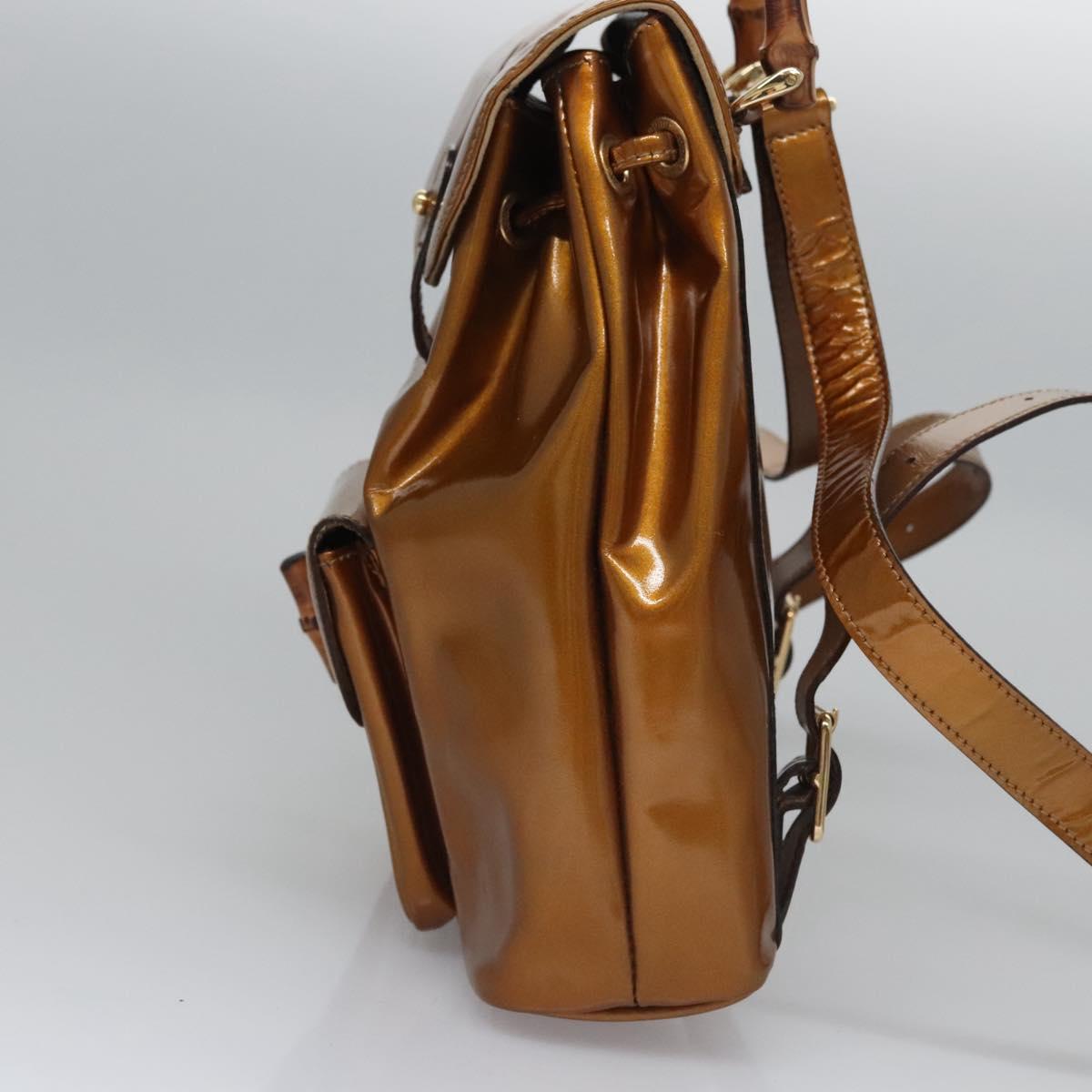GUCCI Bamboo Backpack Patent leather Bronze Gold 003 1705 0030 Auth nb030
