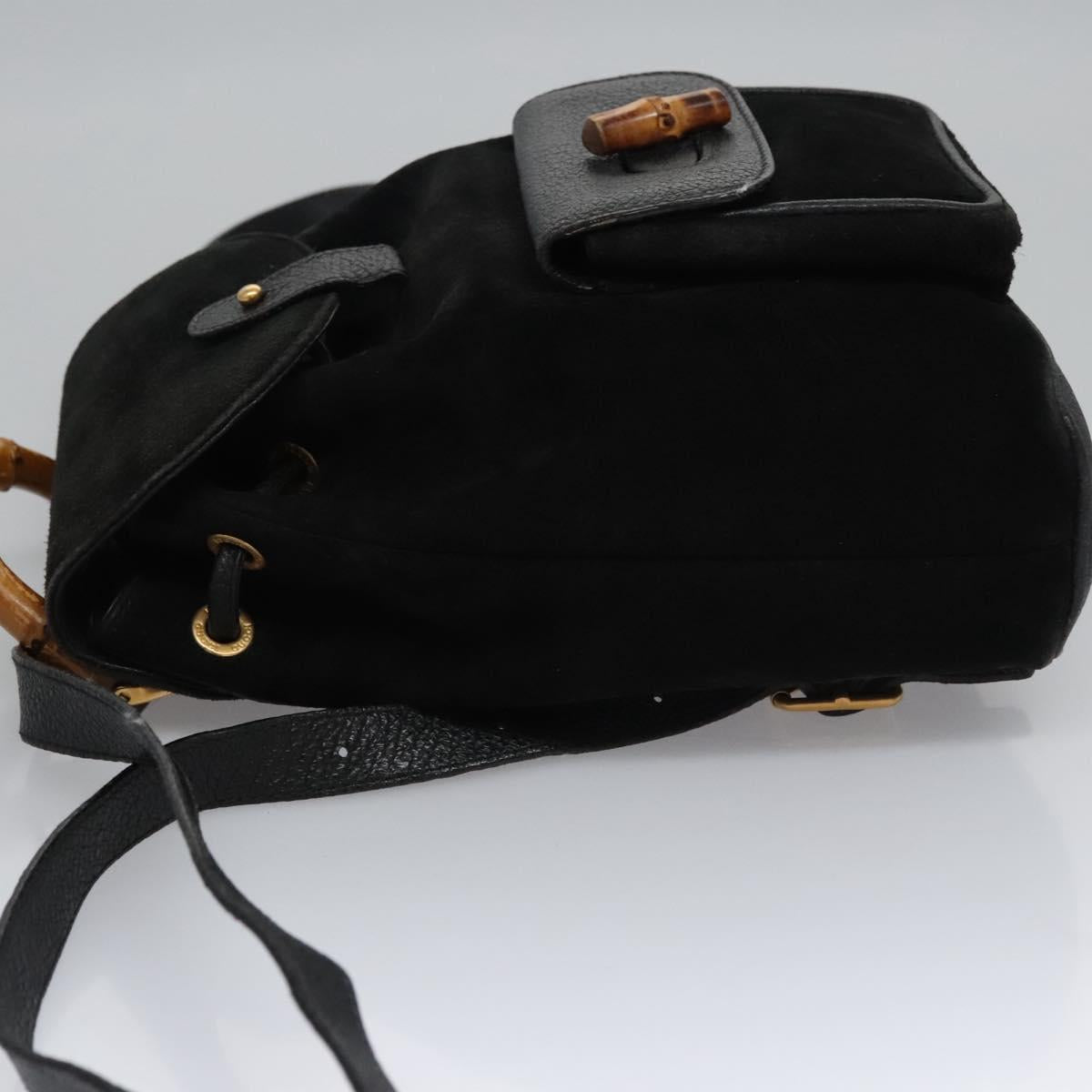 GUCCI Bamboo Backpack Suede Leather Black Gold 003 1705 0030 Auth nb031