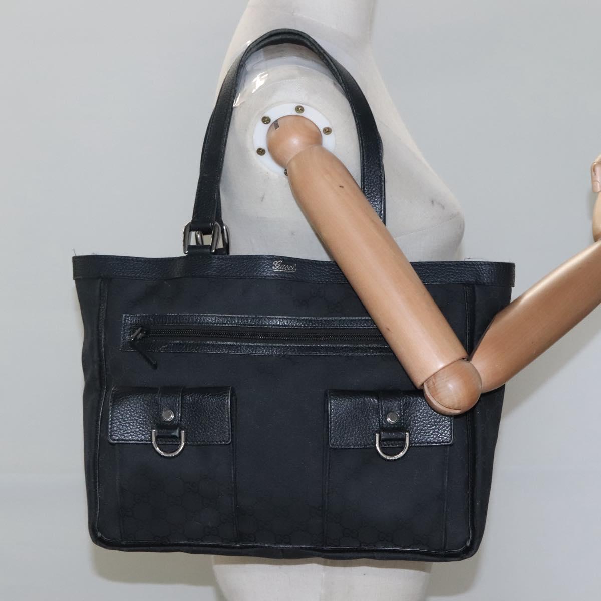 GUCCI GG Canvas Tote Bag Nylon Outlet Black Silver 268639 Auth nb032