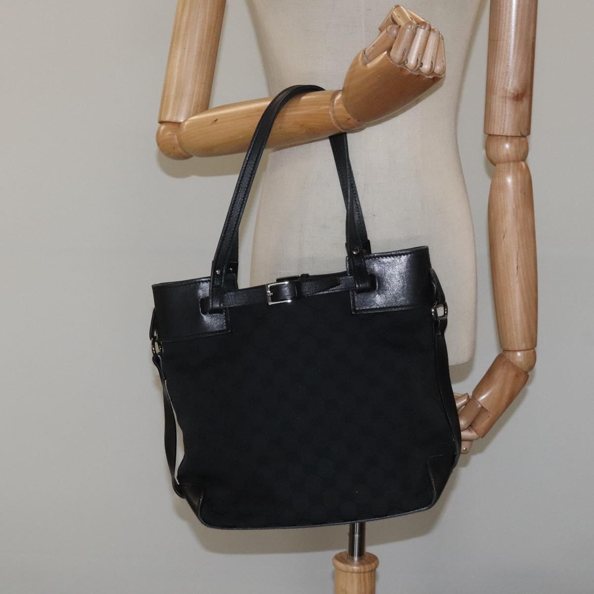GUCCI GG Canvas Tote Bag Black Silver 107757 Auth nb044
