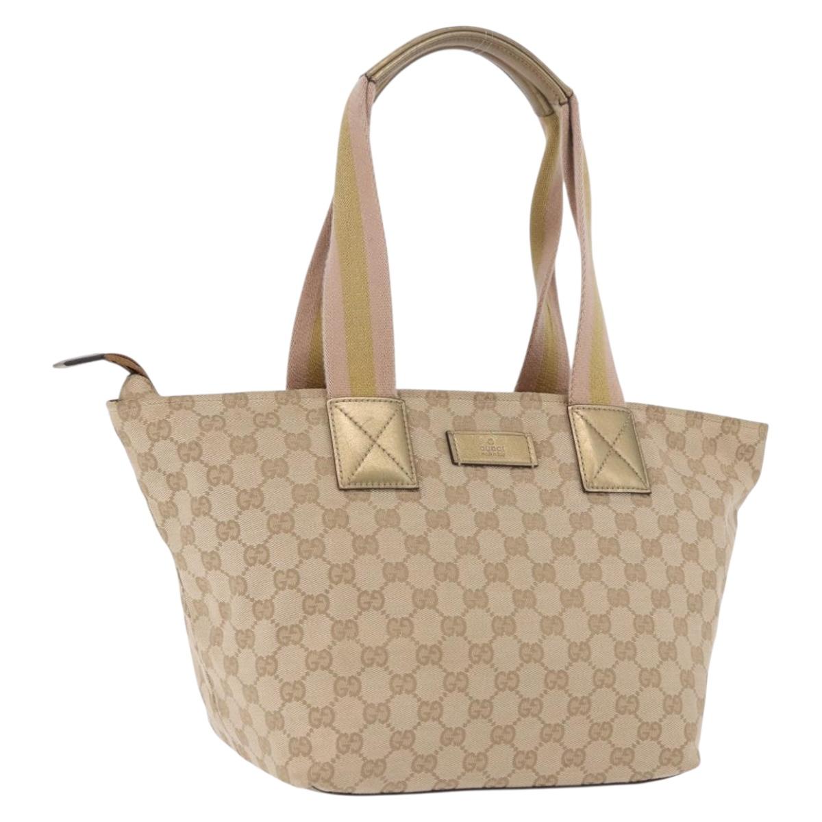 GUCCI GG Canvas Sherry Line Tote Bag Beige Pink gold 131230 Auth nb048