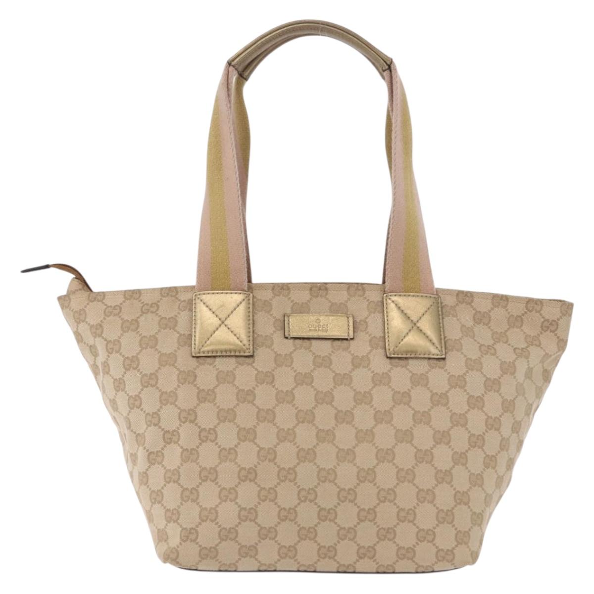 GUCCI GG Canvas Sherry Line Tote Bag Beige Pink gold 131230 Auth nb048