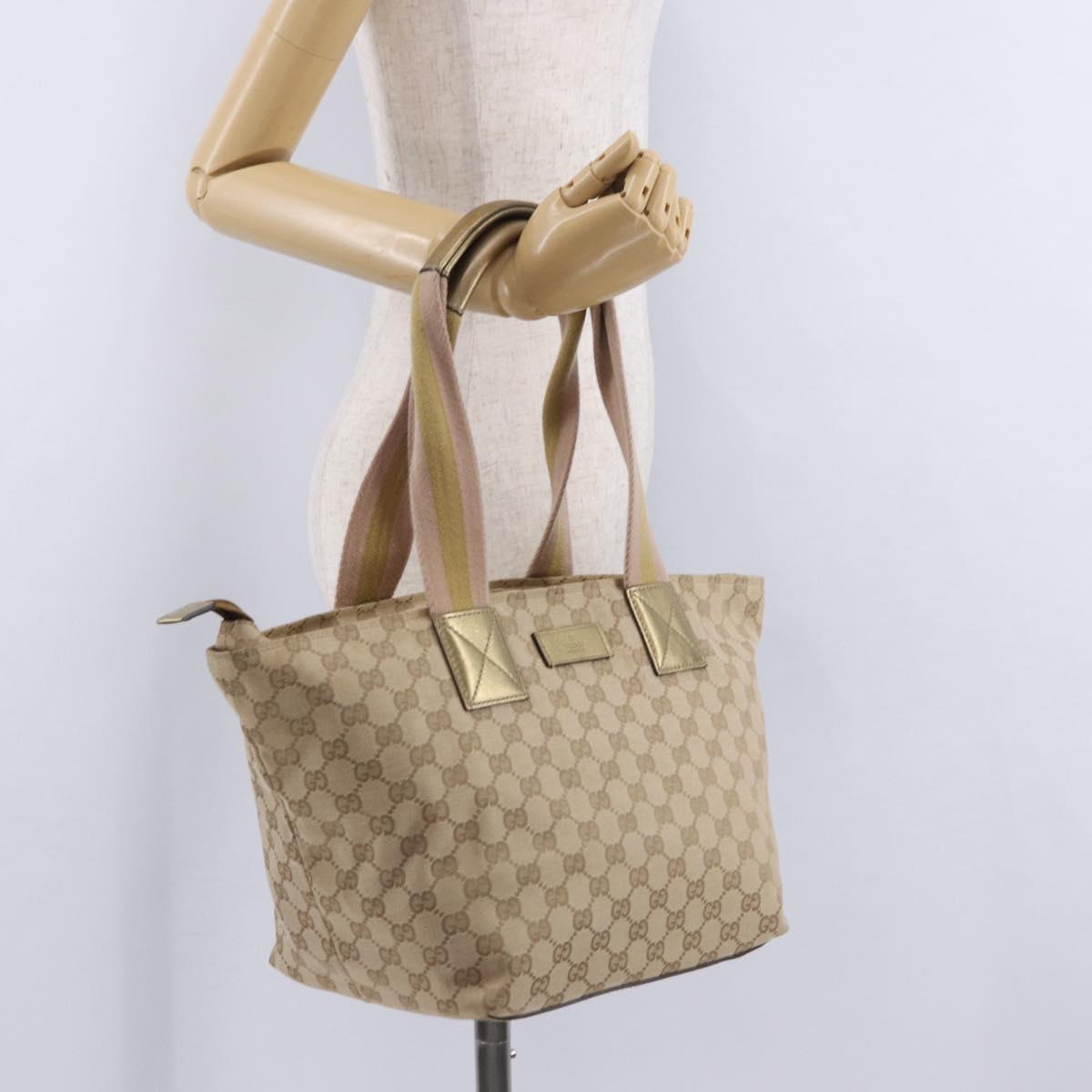 GUCCI GG Canvas Sherry Line Tote Bag Beige Pink gold 131230 Auth nb048