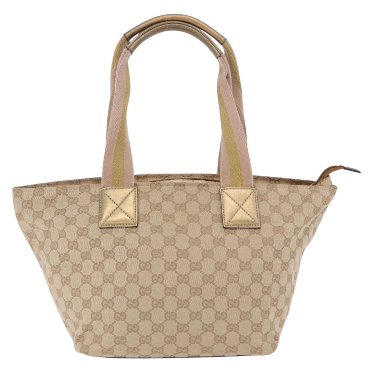 GUCCI GG Canvas Sherry Line Tote Bag Beige Pink gold 131230 Auth nb048