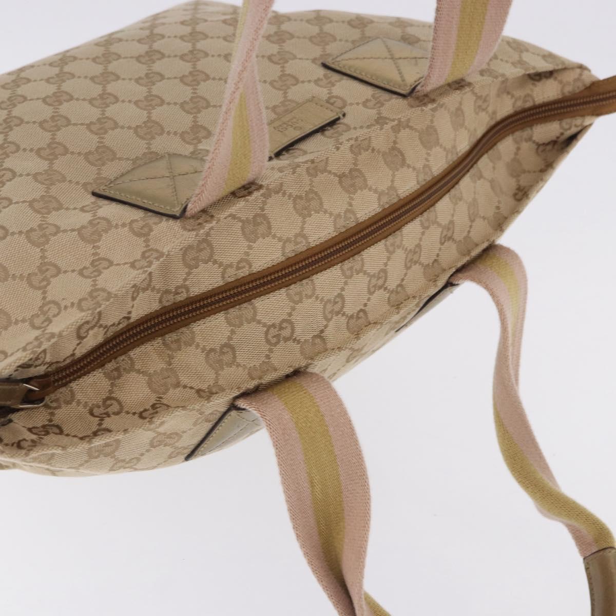 GUCCI GG Canvas Sherry Line Tote Bag Beige Pink gold 131230 Auth nb048