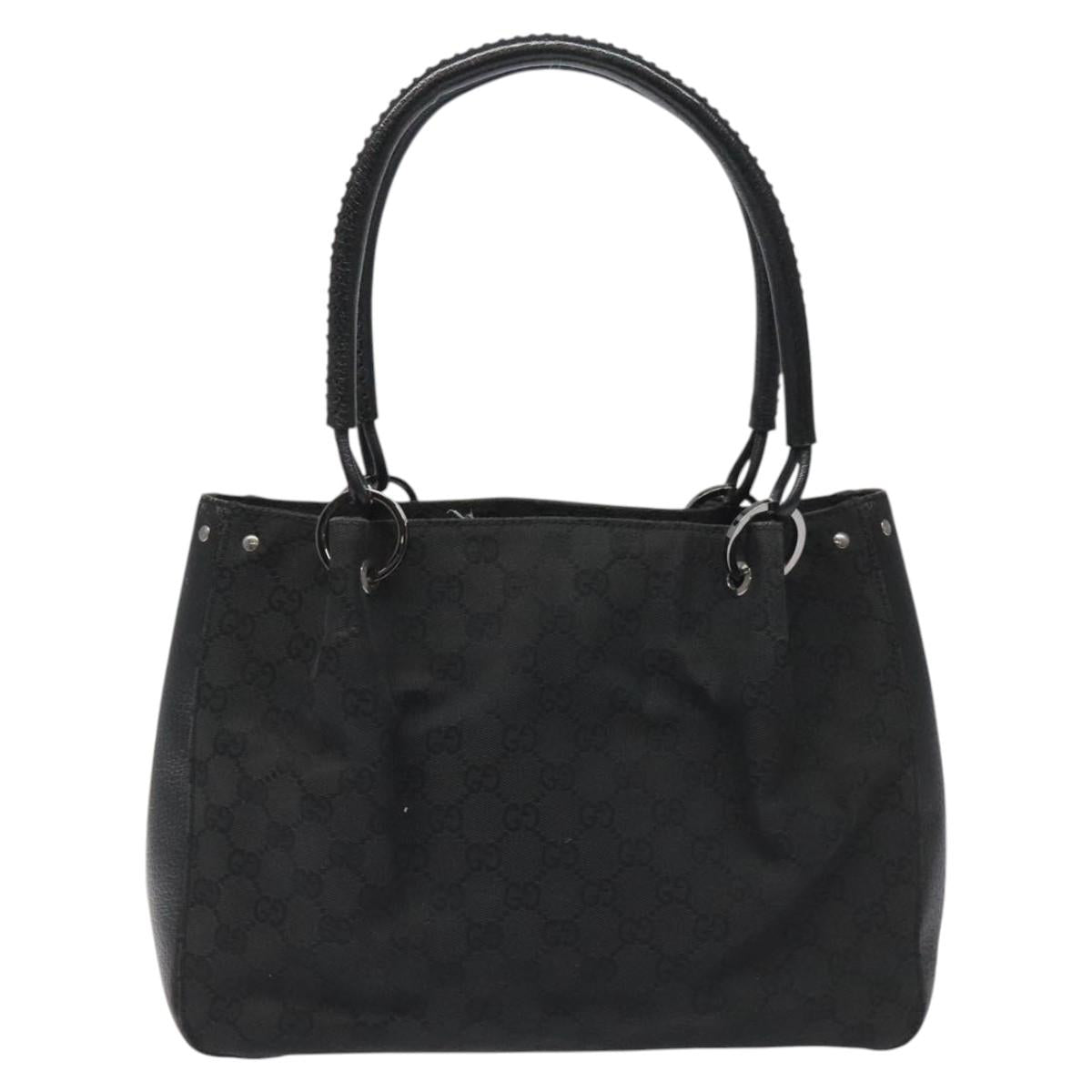 GUCCI GG Canvas Shoulder Bag Black Silver 115007 Auth nb052
