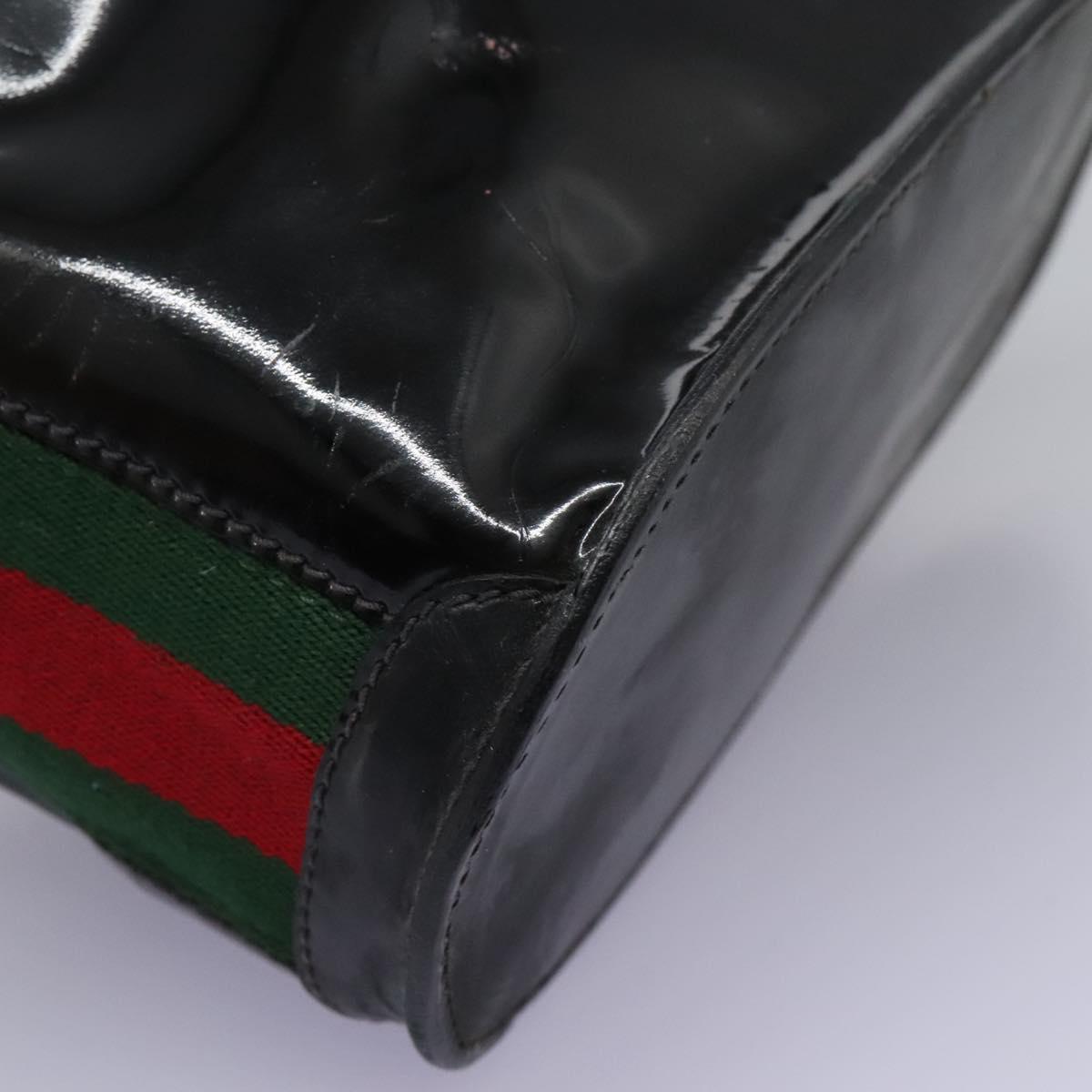 GUCCI Web Sherry Line Shoulder Bag Patent leather Black Green Red Auth nb076