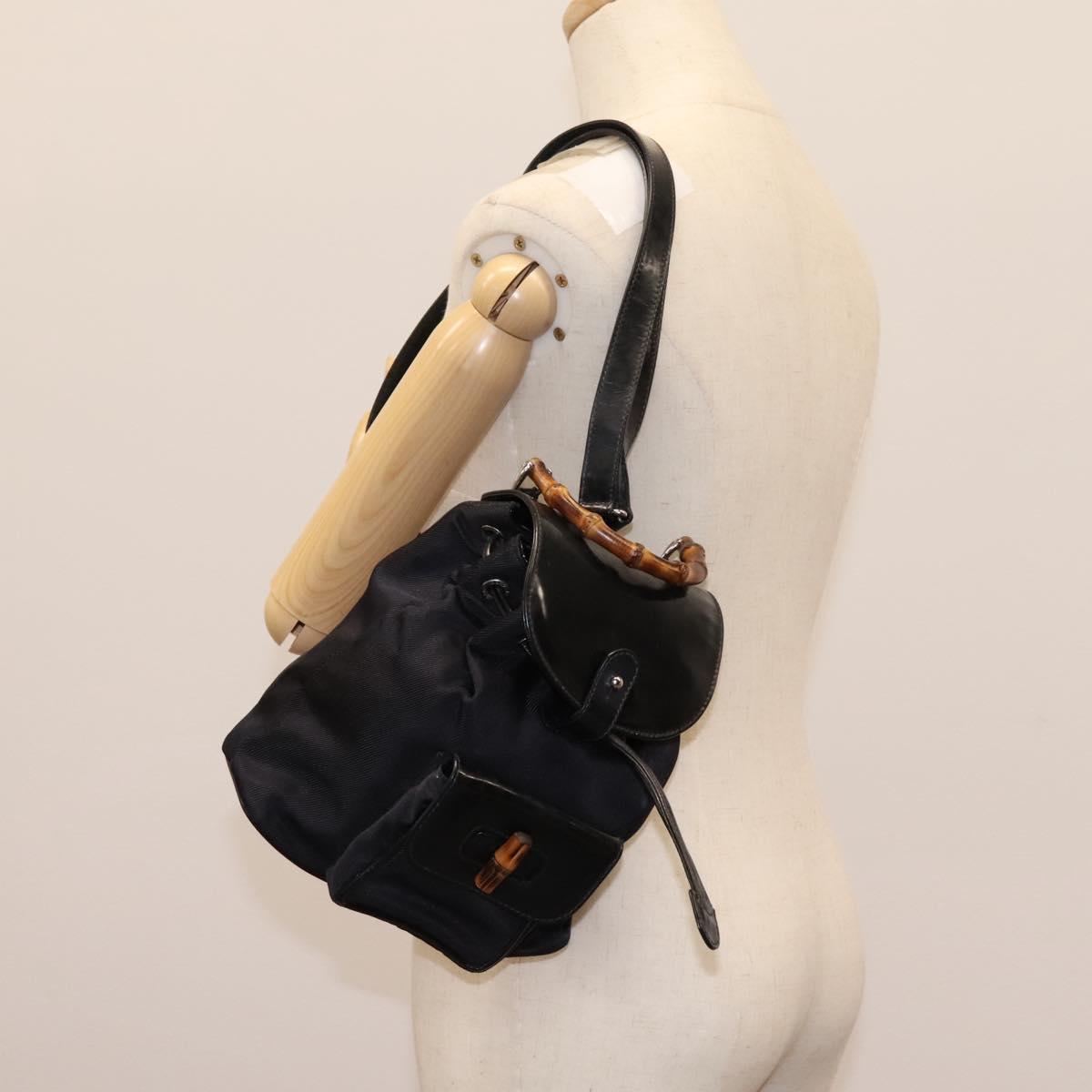 GUCCI Bamboo Backpack Nylon Black 003 1998 0030 Auth nb097