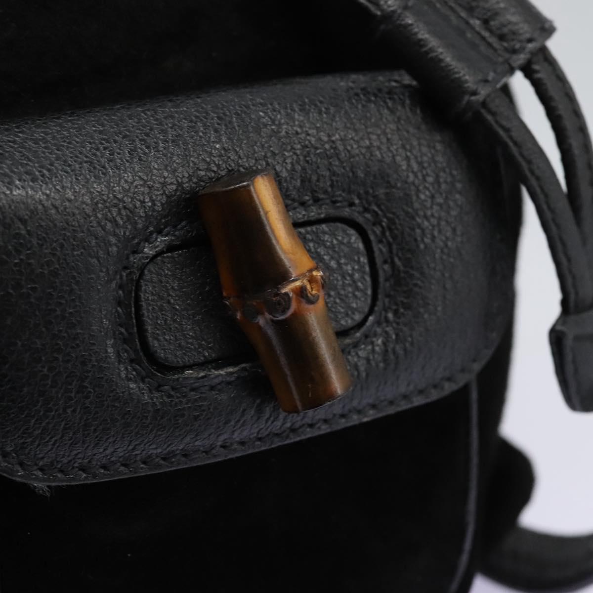 GUCCI Bamboo Backpack Suede Leather Black Gold 003 2058 0030 Auth nb098