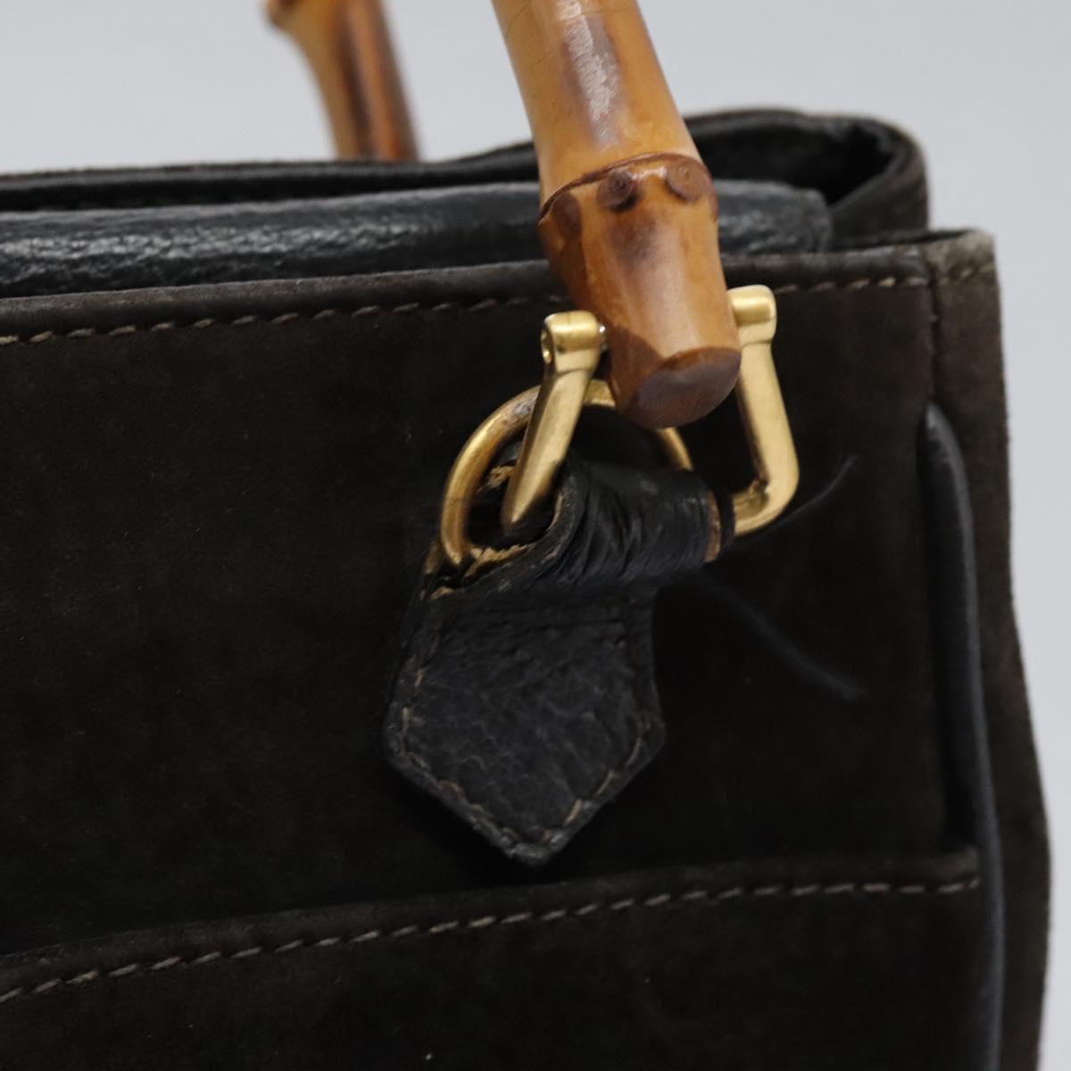 GUCCI Bamboo Hand Bag Suede Leather Black Gold 000 122 0316 Auth nb100