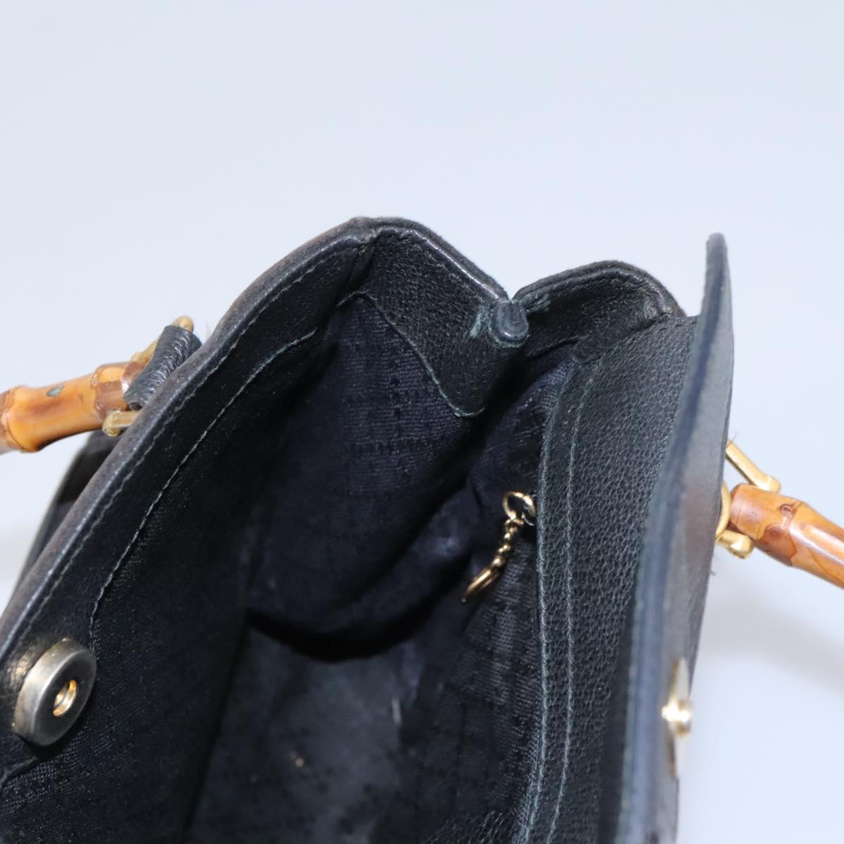 GUCCI Bamboo Hand Bag Suede Leather Black Gold 000 122 0316 Auth nb100