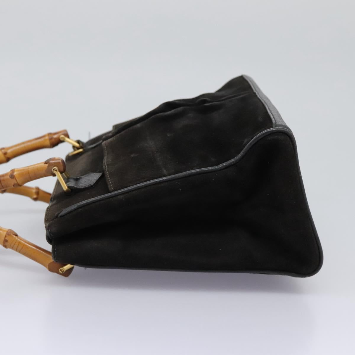 GUCCI Bamboo Hand Bag Suede Leather Black Gold 000 122 0316 Auth nb100