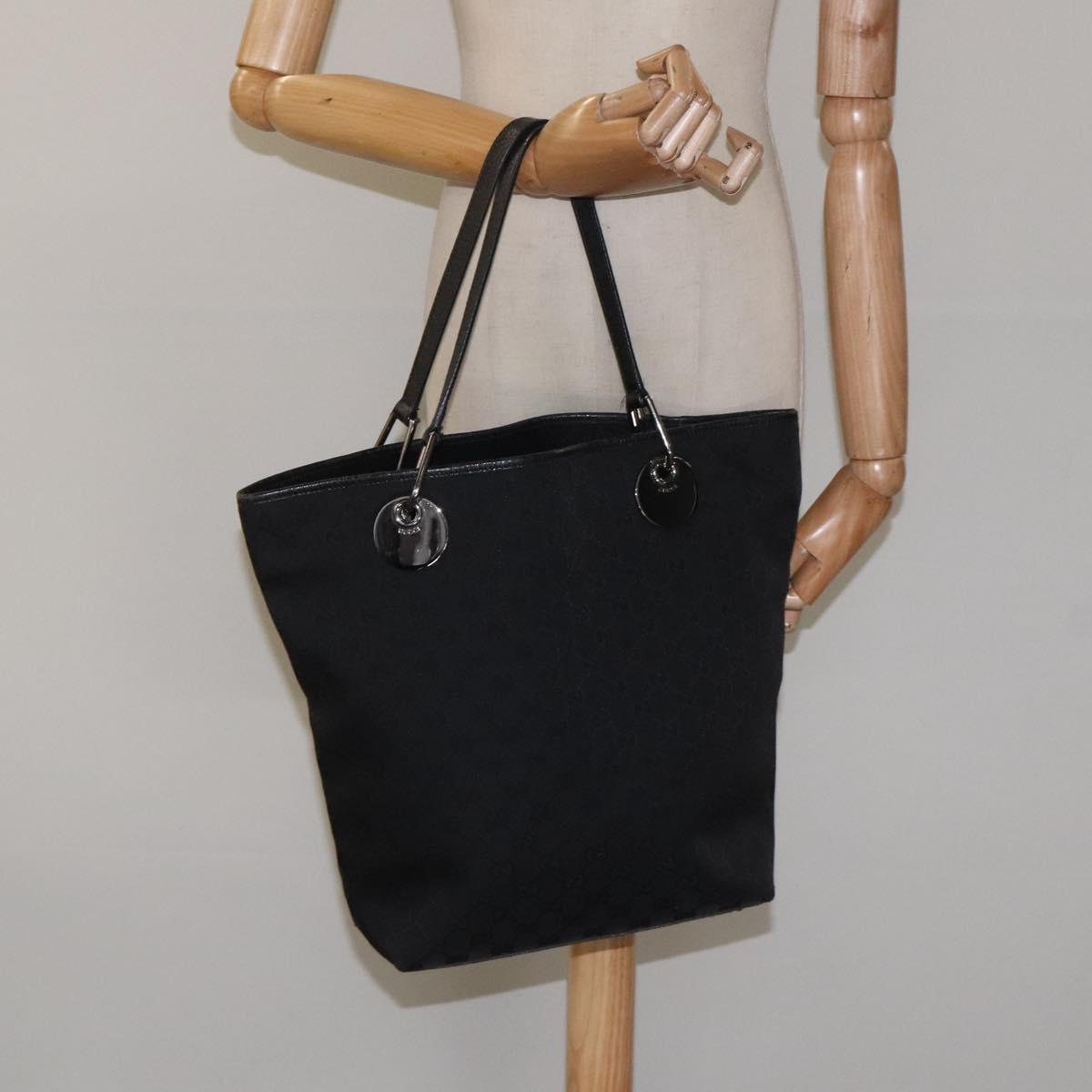 GUCCI GG Canvas Tote Bag Black Silver 120836 Auth nb105