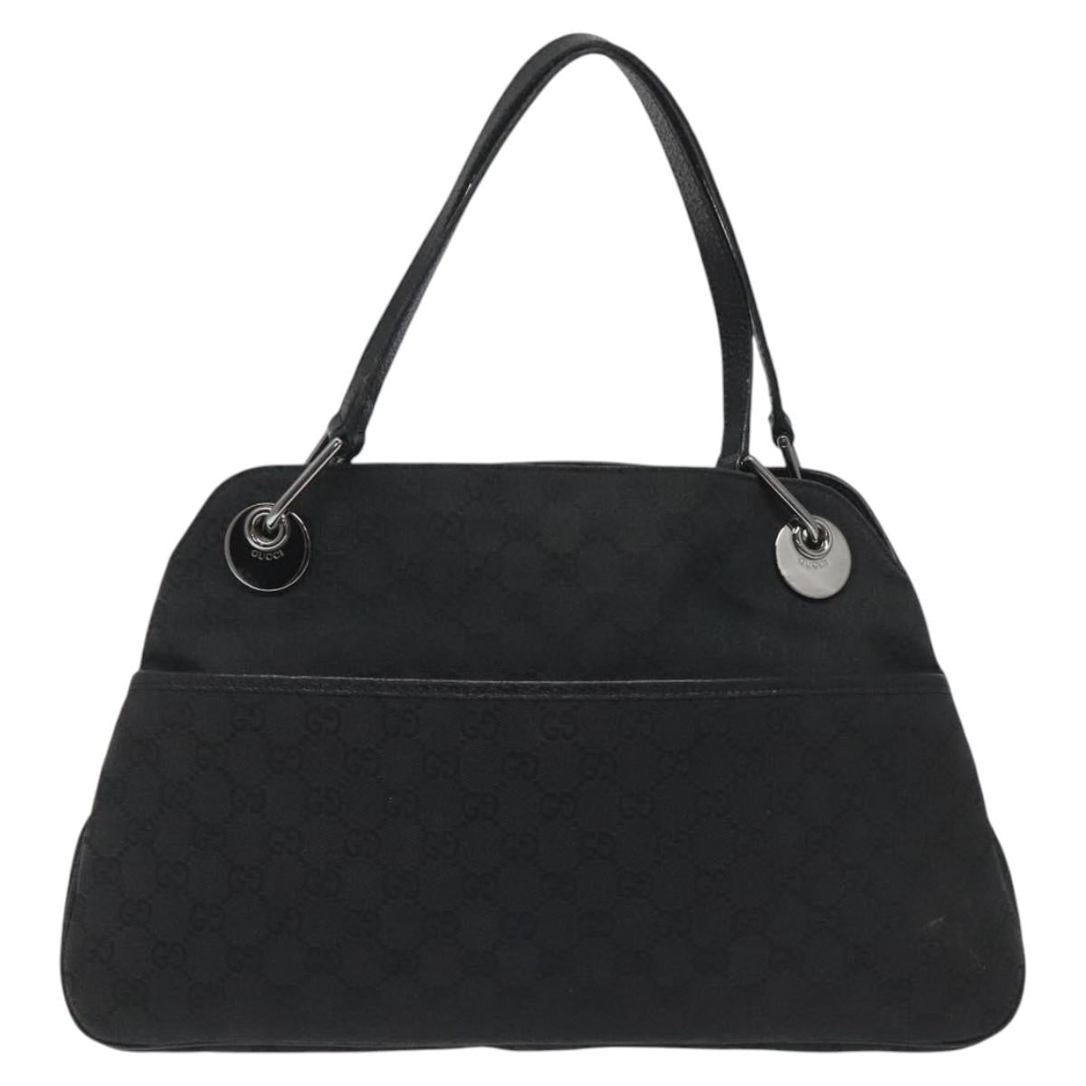GUCCI GG Canvas Shoulder Bag Silver Black 121023 Auth nb110