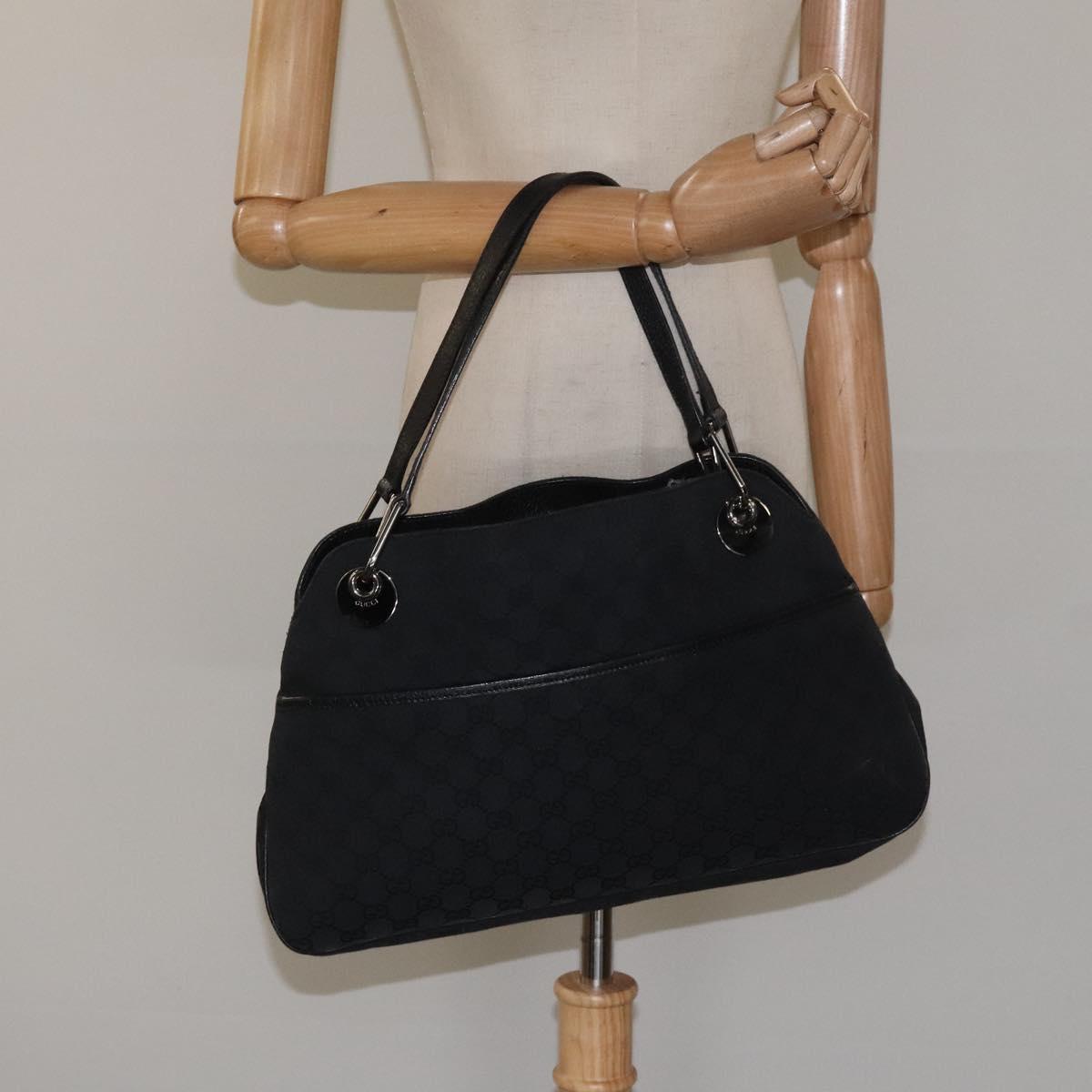 GUCCI GG Canvas Shoulder Bag Silver Black 121023 Auth nb110