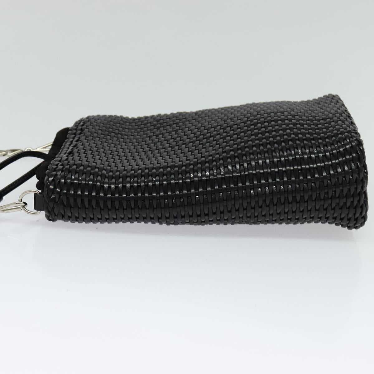 GUCCI Chain Shoulder Bag Straw Black Auth nb112