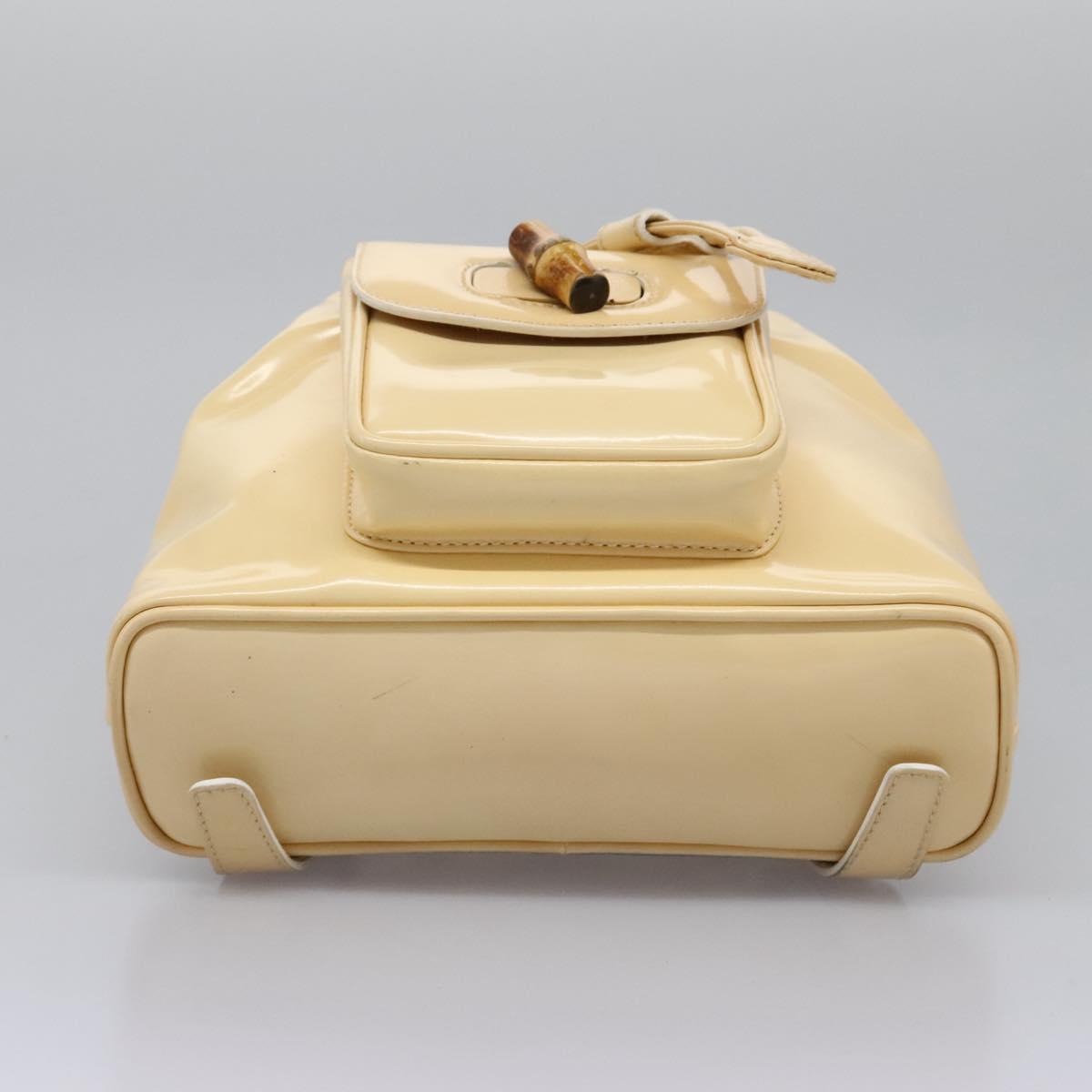 GUCCI Bamboo Backpack Patent leather Beige Gold 003 2058 0030 Auth nb115
