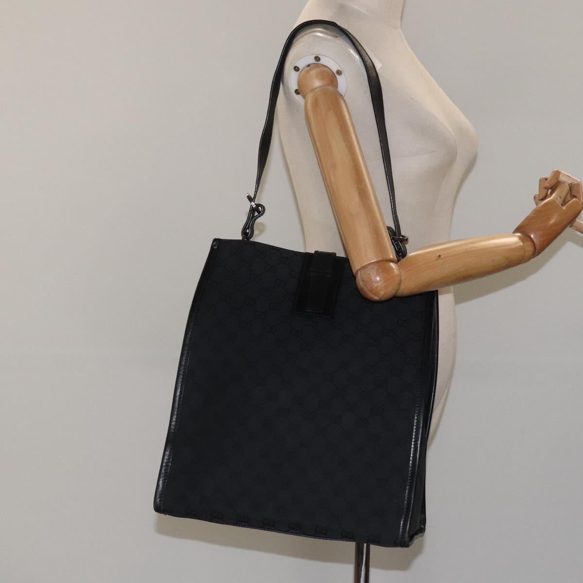 GUCCI GG Canvas Tote Bag Black Silver 109101 Auth nb119