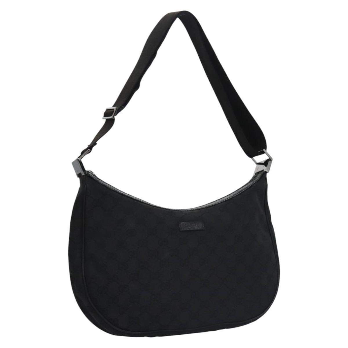 GUCCI GG Canvas Shoulder Bag Black Silver 122790 Auth nb120