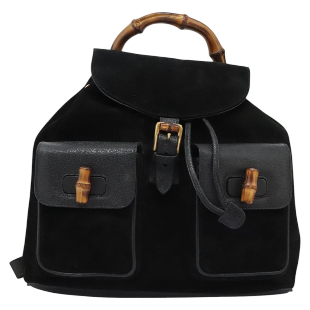 GUCCI Bamboo Backpack Suede Leather Black Gold 003 58 0016 Auth nb144