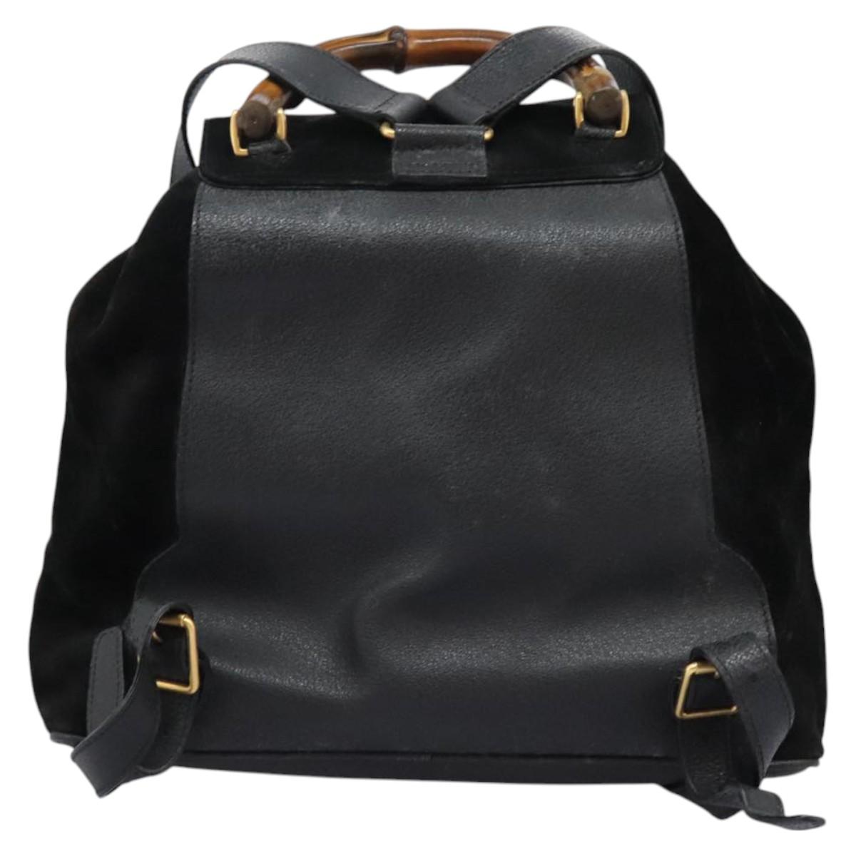 GUCCI Bamboo Backpack Suede Leather Black Gold 003 58 0016 Auth nb144