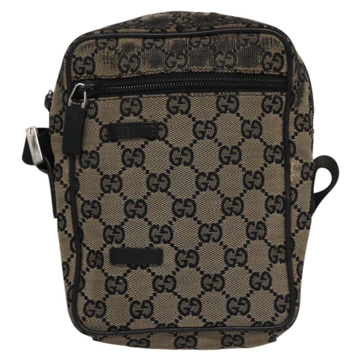 GUCCI GG Canvas Shoulder Bag Beige Black 018 1619 Auth nb171