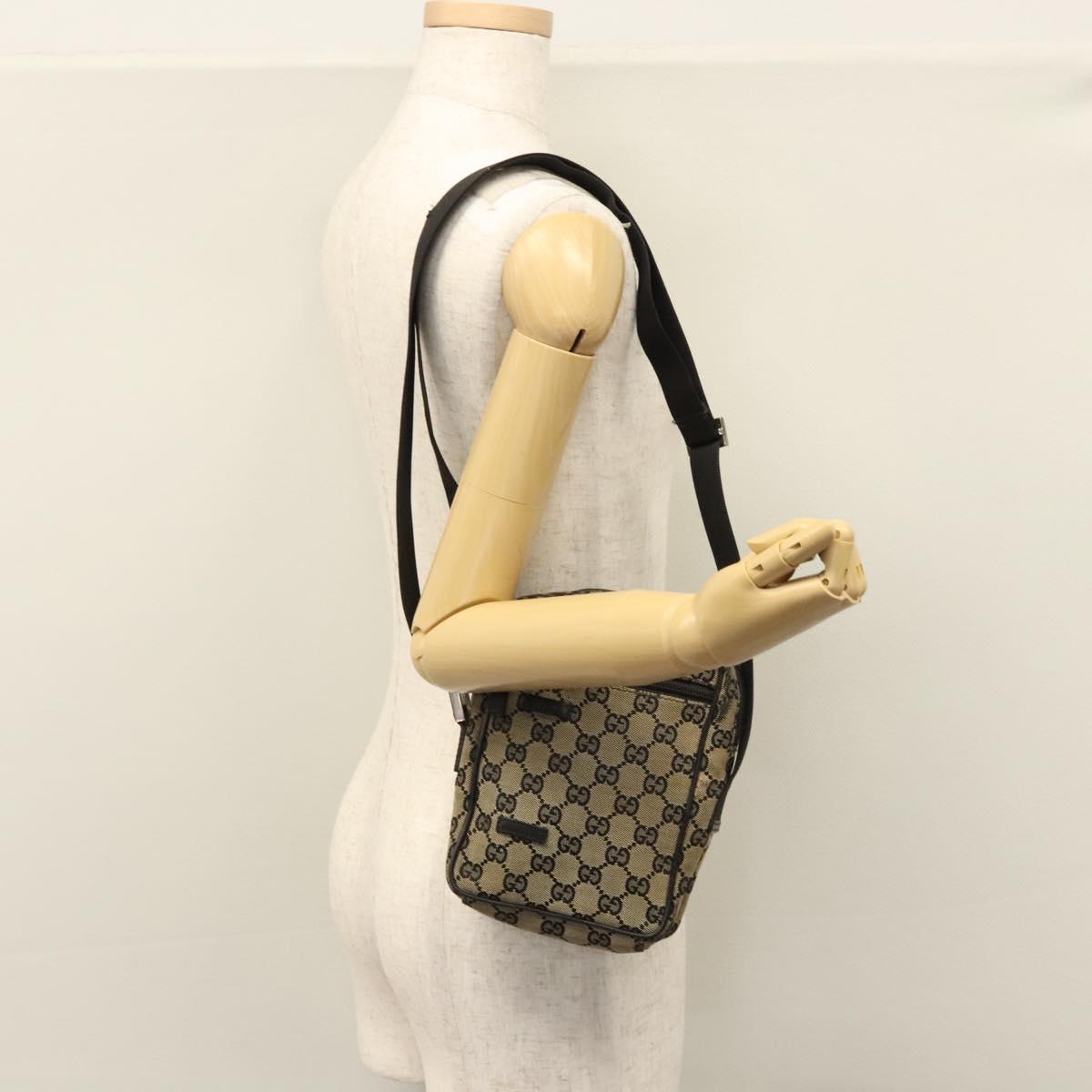 GUCCI GG Canvas Shoulder Bag Beige Black 018 1619 Auth nb171