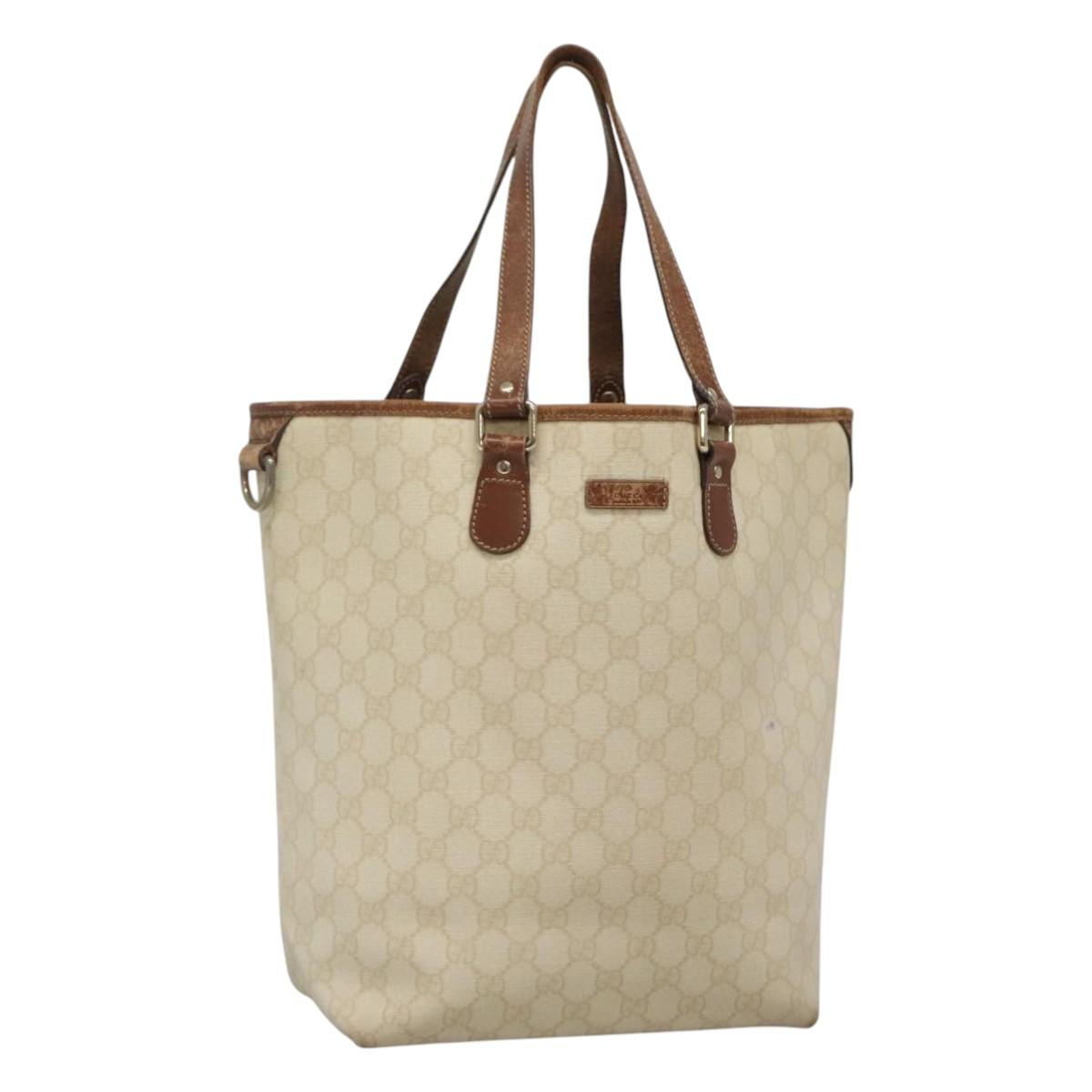 GUCCI GG Supreme Tote Bag PVC Leather White 189896 Auth nb175